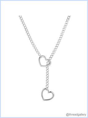 Stainless Steel Heart Slip Chain Y-Necklace Cuban Choker Punk Gothic Women